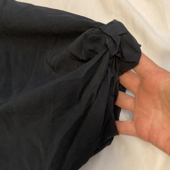 COS 100% Silk Structured puffy Sleeve Dress Navy Blue Size 6 - Picture 3 of 7